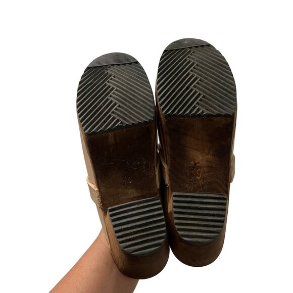 Lottas Sweden Beige Leather Slip On Clog Wooden Heels Size 9 EU39 - Picture 9 of 10